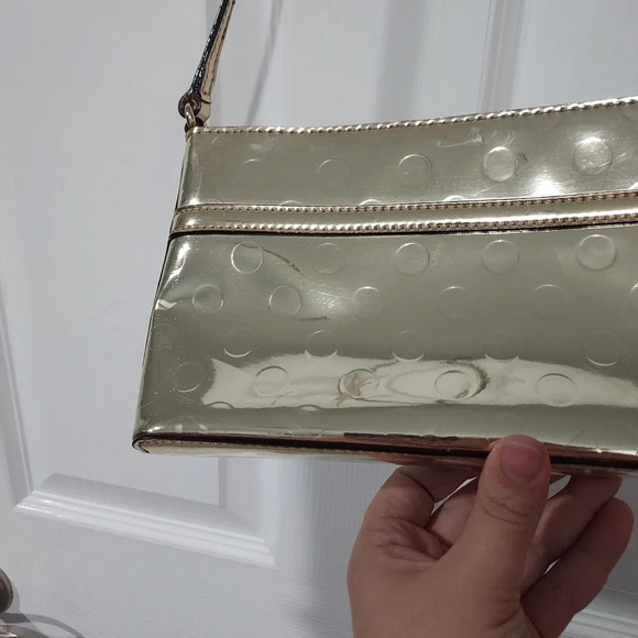 Kate Spade New York Bow Accent Metallic Gold Polka Dot Design Crossbody - Picture 9 of 14